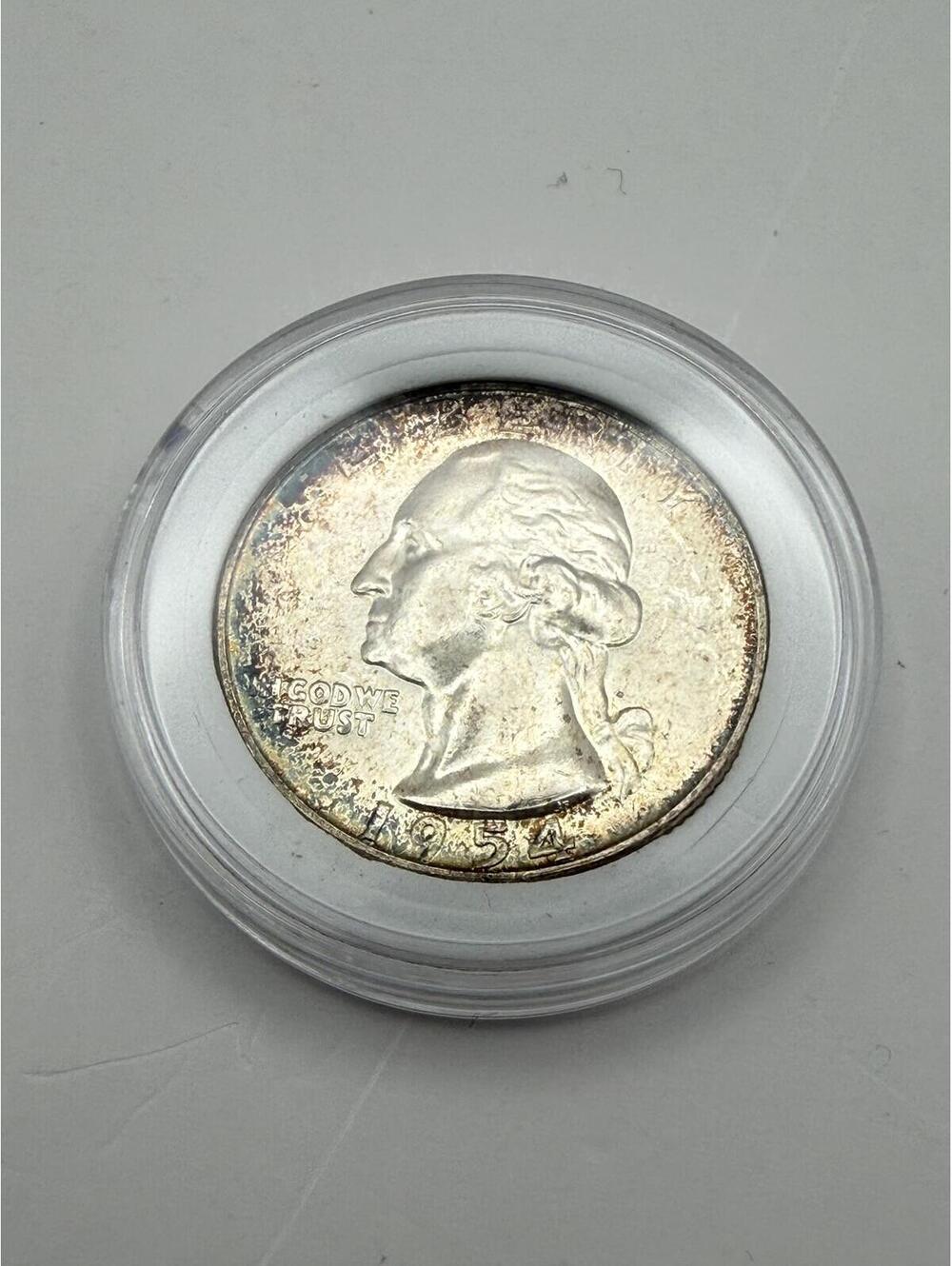 1954-P Washington Silver Quarter Dollar Toned BU Uncirculated Rainbow Rim Toning